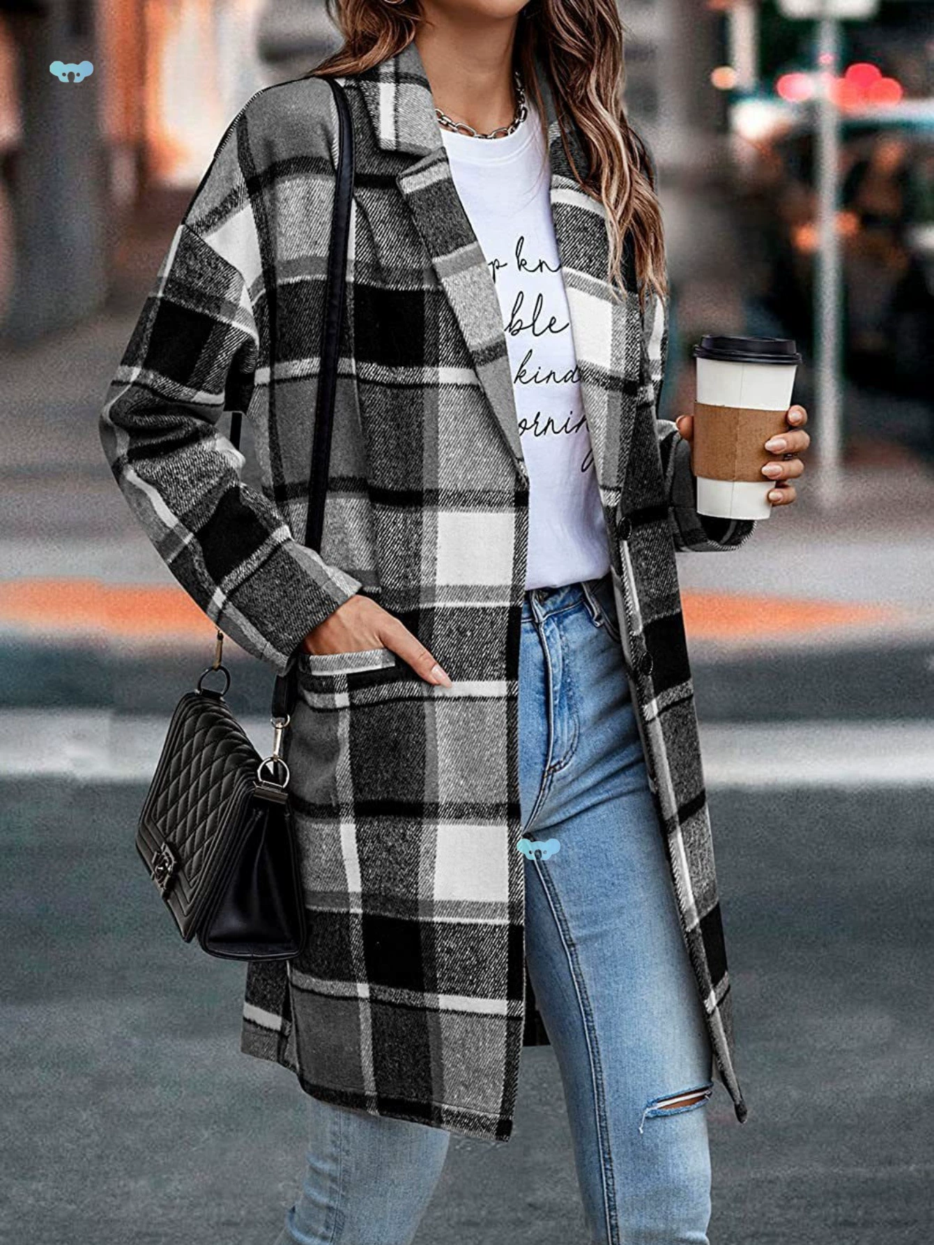 Женский классический клетчатый тренч средней длины