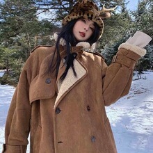 果伊服饰2025冬季新款防风保暖加厚加毛皮毛体长款时尚大衣外套