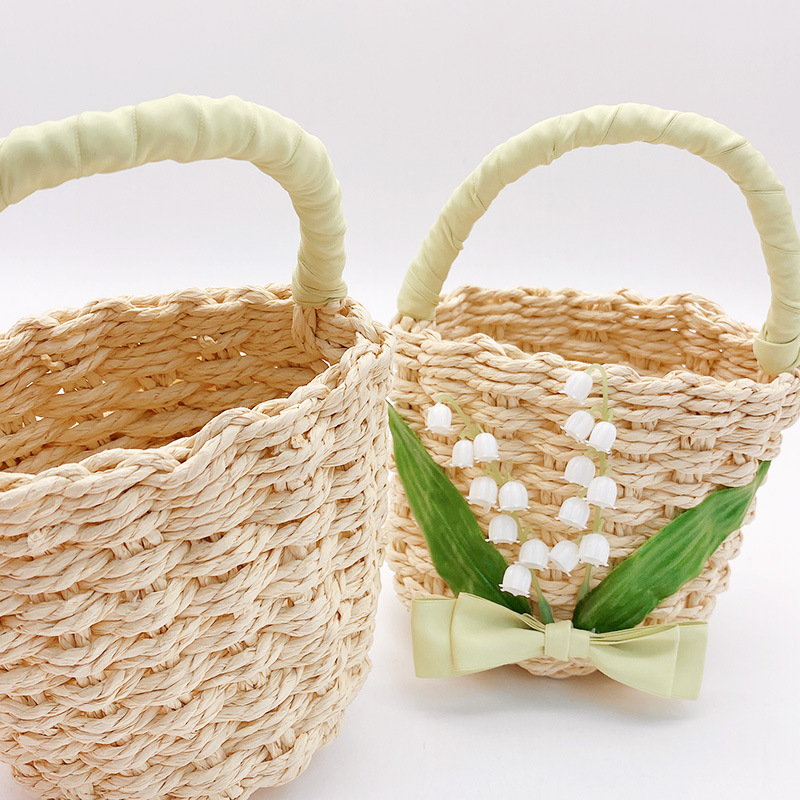 Women's Small Straw Flower Bow Knot Vacation Beach Weave Open Straw Bag display picture 5