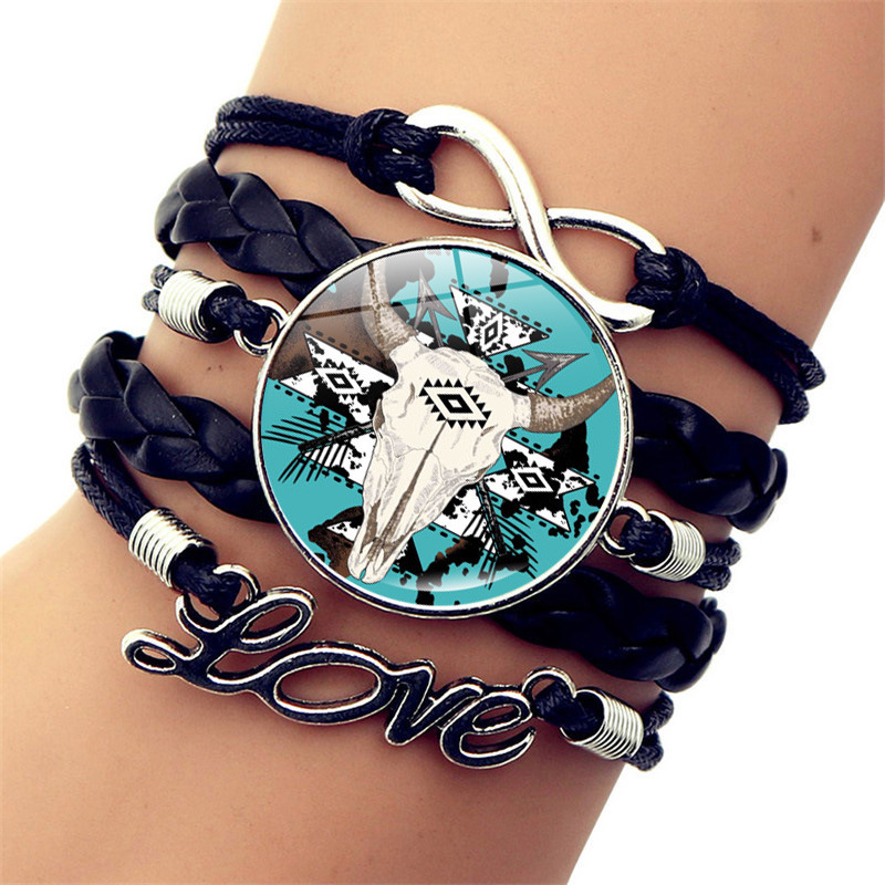 Western Texas denim country style leather bracelet men's versatile cross-border hot jewelry wholesale Western Texas denim country style leather bracelet men's versatile cross-border hot jewelry wholesale