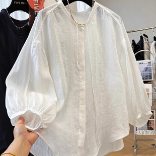 3781 Summer Loose Casual Lazy Style Relaxed High-End Cotton and Linen Sun Protection Shirt Women's Summer Thin Top