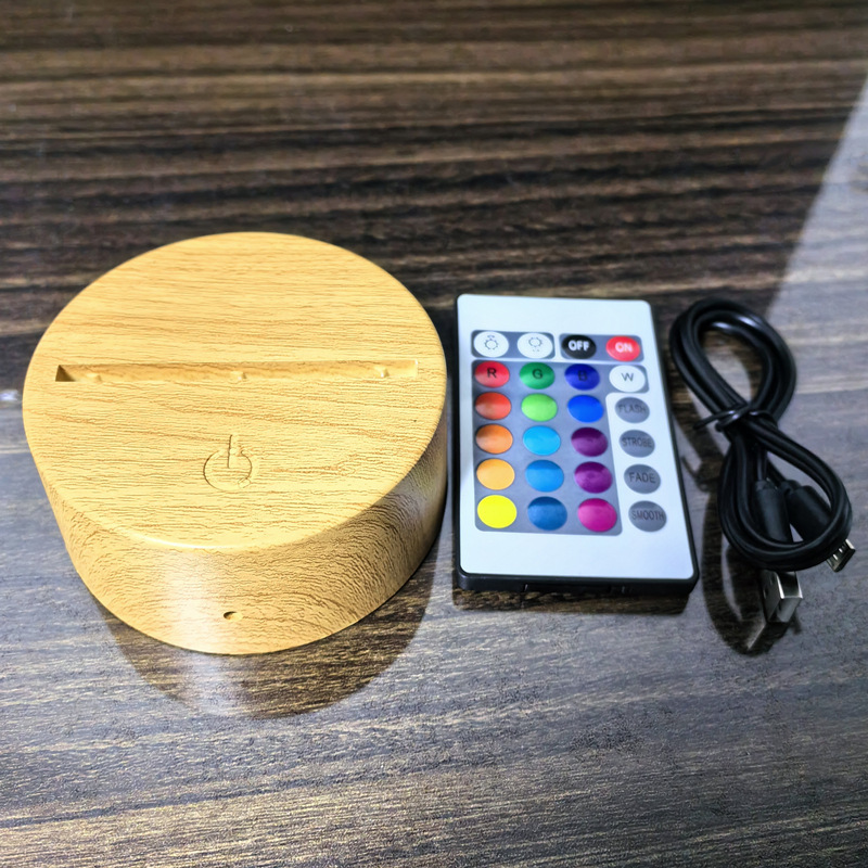 工場直販 3D ナイトライトベース USB 3 色モノクロクラックルカラフルなタッチリモコンバッテリー充電木目調|undefined