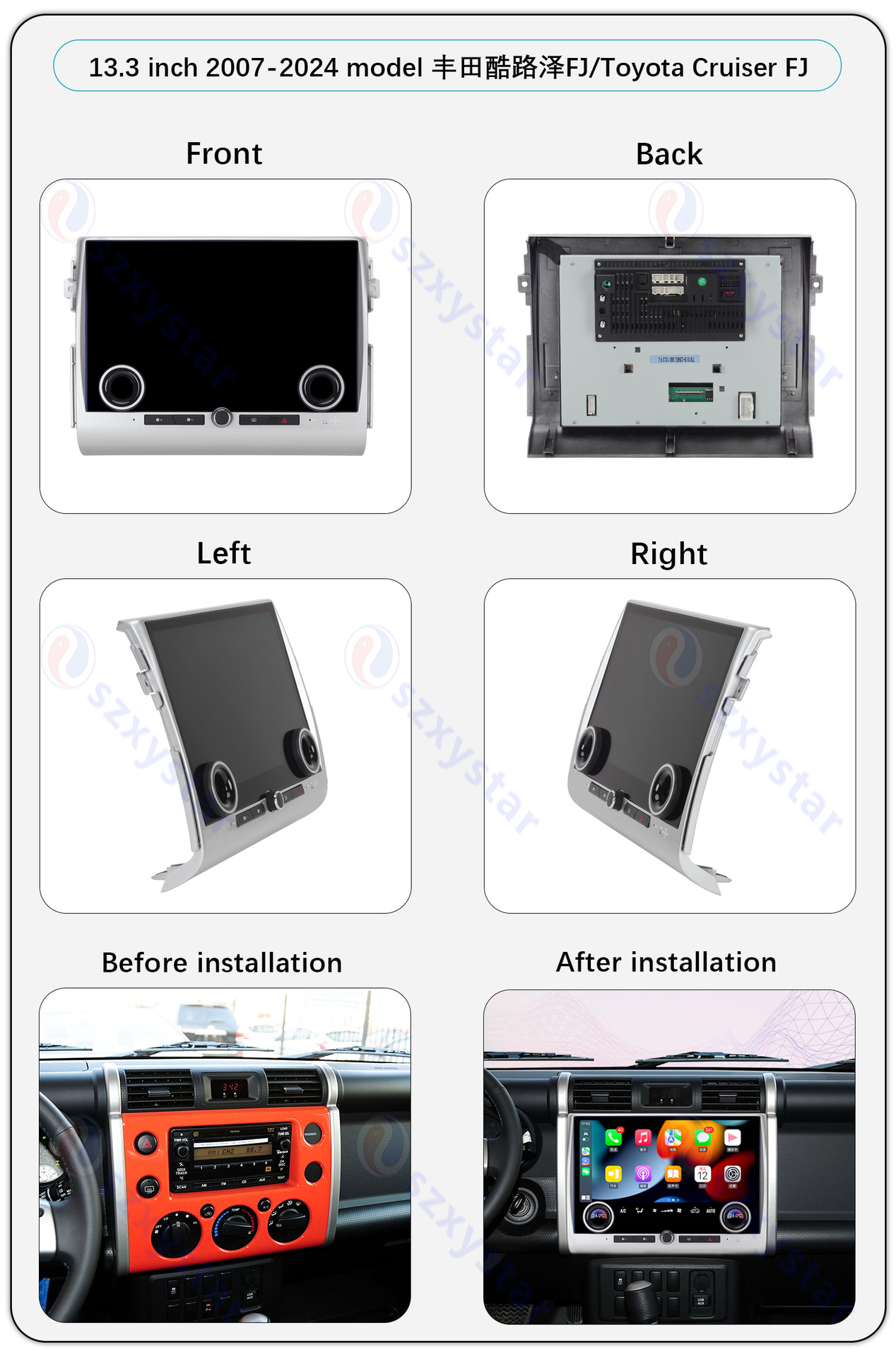 Suitable for 07-24 Toyota Cruiser Fj Modified with Large Screen 13.3inch Carplay In-Car Dvd Navigation System
