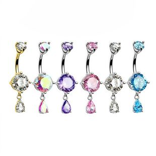 Cross-Border E-Commerce Hot-Selling Four-Claw Clip Zircon Navel Nail Round Water Drop Zircon Navel Button Stainless Steel Piercing Jewelry