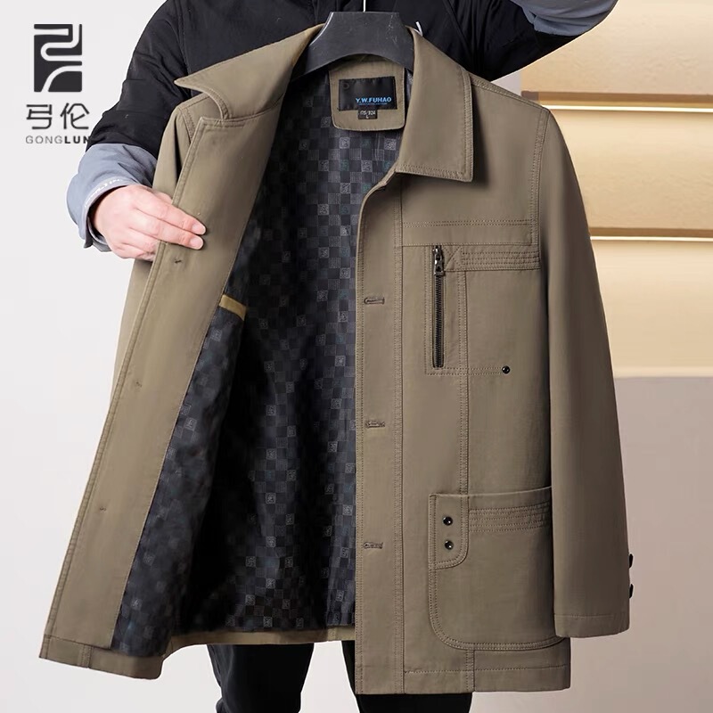 Dad's spring and autumn cotton jacket men's middle-aged jacket men's middle-aged jacket for the elderly outer wear