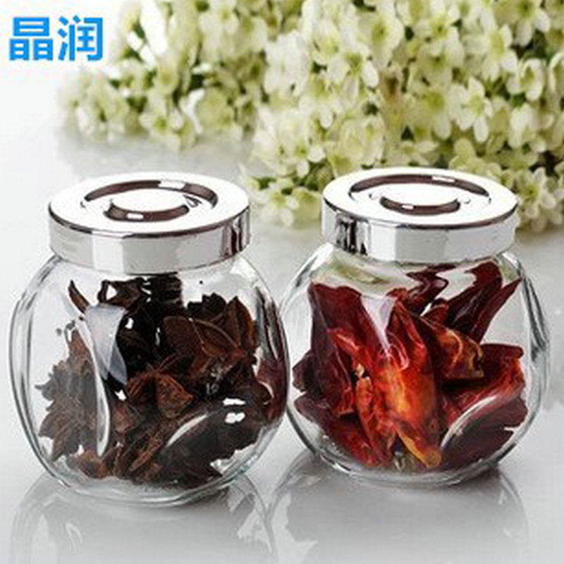 简约扁骨储物玻璃瓶 蜂蜜玻璃瓶 枸杞子喜糖带盖玻璃瓶