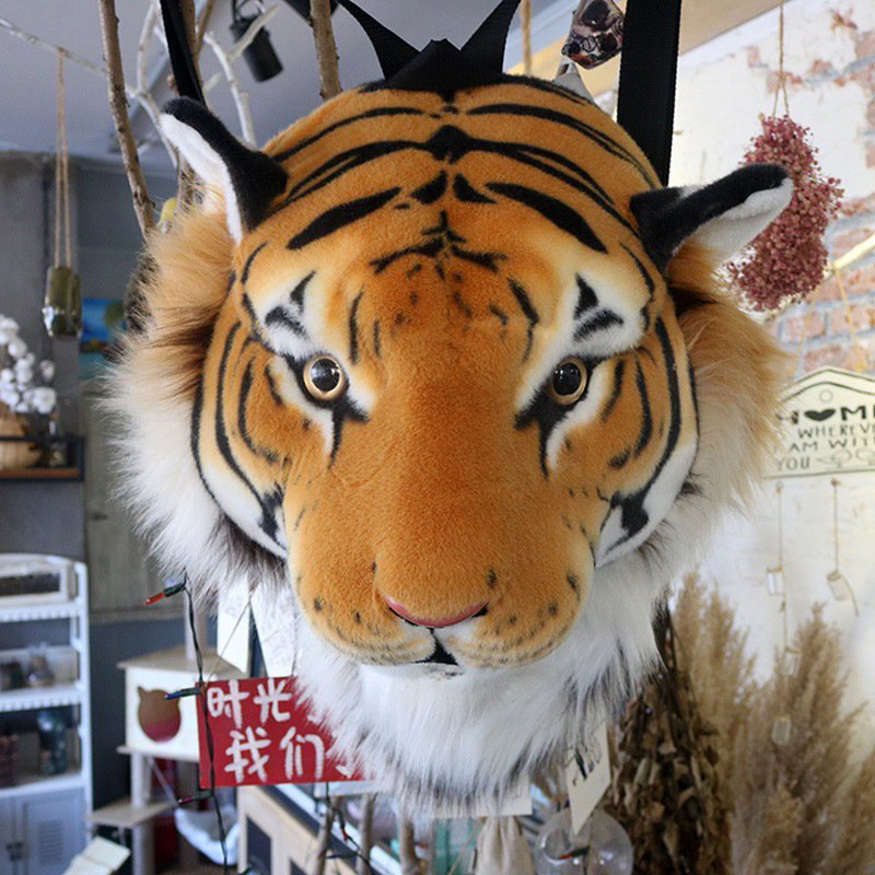 공장 개인화 된 창조적 인 유행 호랑이 머리 배낭 벽 장식 동물 교수형 가방 커플 파티 봉제 배낭