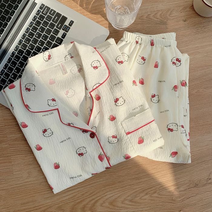 Venta al por mayor transfronteriza de algodón de nube de otoño nuevo estilo pantalones de manga larga cardigan pijamas mujeres lindo y dulce traje de servicio a domicilio de dibujos animados
