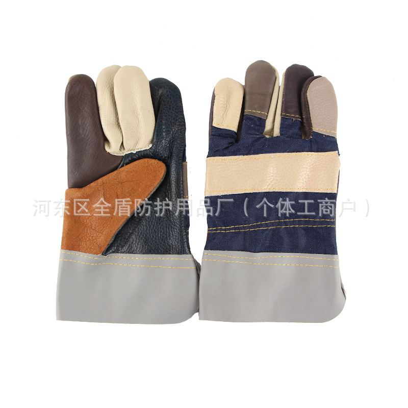 短杂色泡沫电焊手套头层牛皮真皮劳保手套家私皮焊接园林