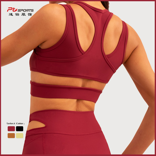 European and American new style threaded hollow sports bra breathable mesh splicing fitness shorts yoga wear set