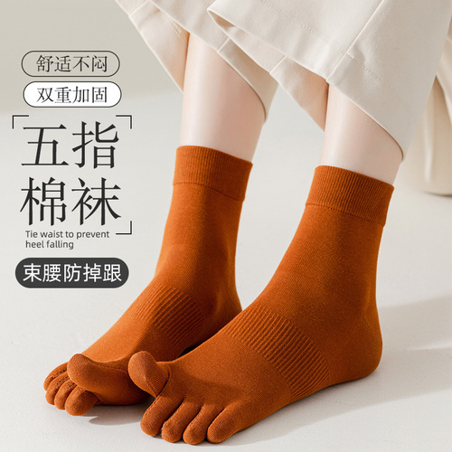 Women's Socks Spring and Autumn Four Seasons Toe Socks Solid Color Pure Cotton Mid-Tube Socks Combed Cotton Antibacterial Deodorant Toe Socks Wholesale