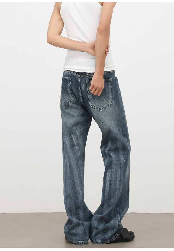 Quần jeans nam ống loe nhẹ dáng suông, họa tiết graffiti phun sơn phong cách đường phố — Màu xanh dương chi tiết 16