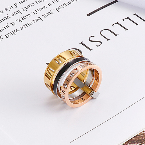Card wheel new style European and American new trendy new personalized stainless steel multi-ring combination Roman letter shell ring