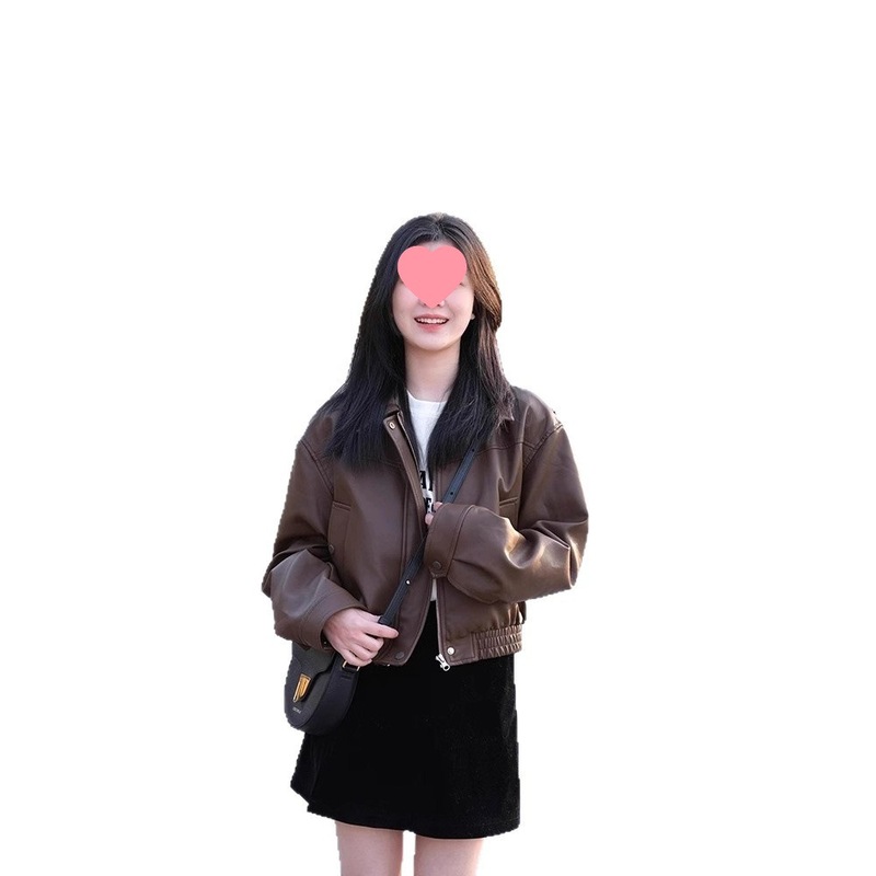 创意款2025秋季时尚都市风气质pu皮长袖POLO领常规个性化女式皮衣|undefined
