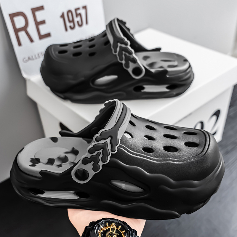 Croc Shoes for Men in Summer, Non-Tiring Feet, Non-Slip Toe-Cap Slippers for Women, Casual and Versatile Wading Dual-Purpose Beach Sandals