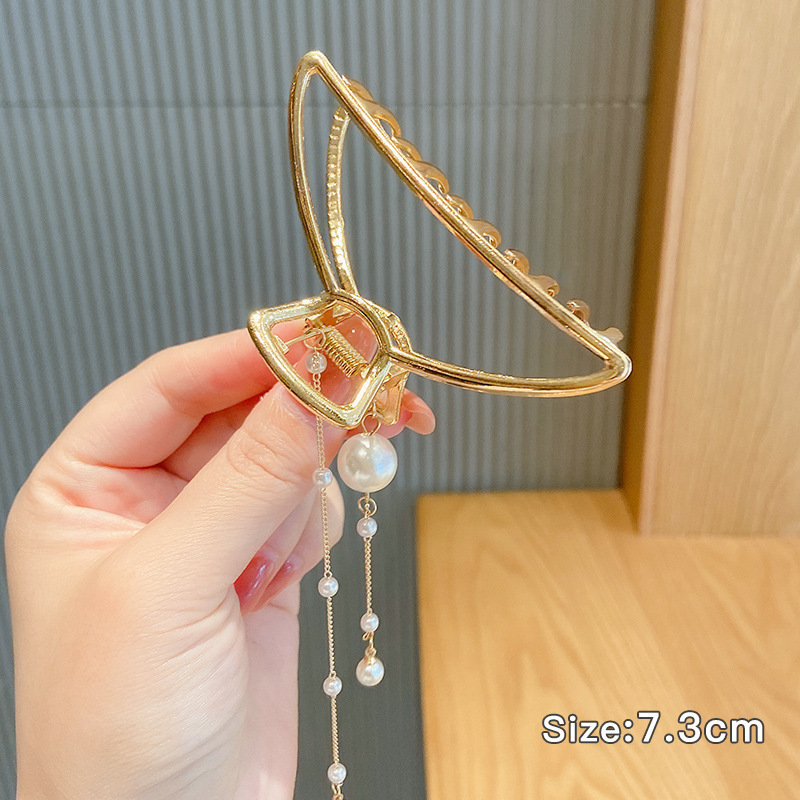 Celebridad de Internet 2024 Nueva Perla grande horquilla clip de pelo hembra Cabeza trasera horquilla tocado clip avanzado clip de tiburón