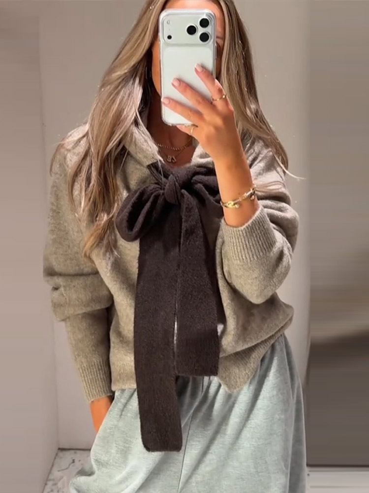 Moda coreana estilo casual de color sólido encapuchado suéter de arco cardigan 2025 cruzado Europa y los Estados Unidos nuevo caliente