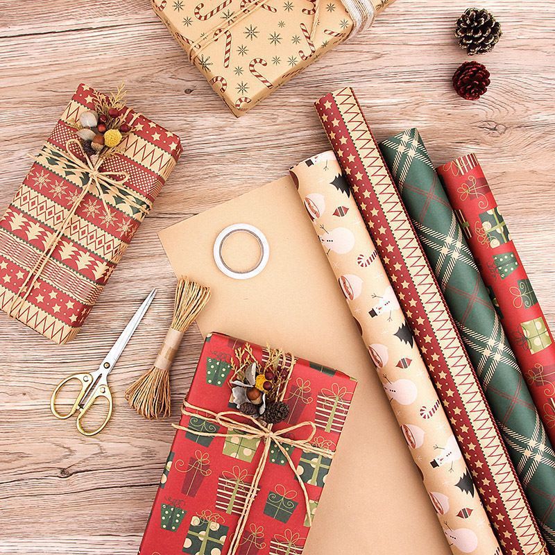 Suministro exclusivo transfronterizo: Papel de regalo para cumpleaños y Navidad, papel kraft, cajas de regalo de papel para cumpleaños, embalaje festivo.