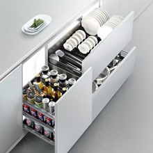 ✅悍高希勒3.0拉篮抽屉式铝合金双层碗碟篮厨房收纳篮碗架调味品