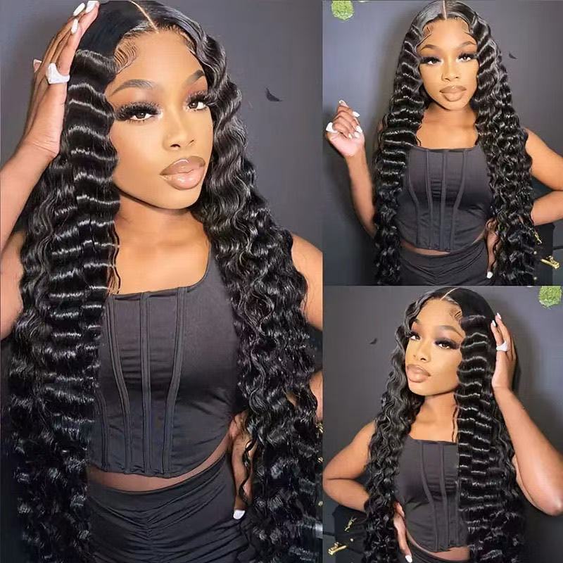 13*4 former lace real hair headgear fluffy deep wave Amazon cross-border explosions real hair wig new explosions
