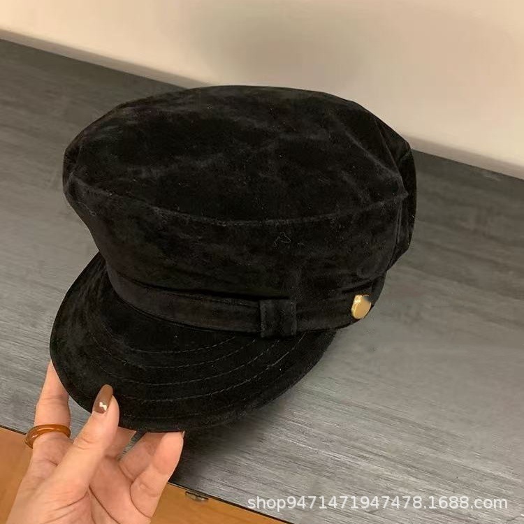入秋氛围感美拉德~棕色麂皮平顶报童帽女秋冬复古英伦八角画家帽|undefined