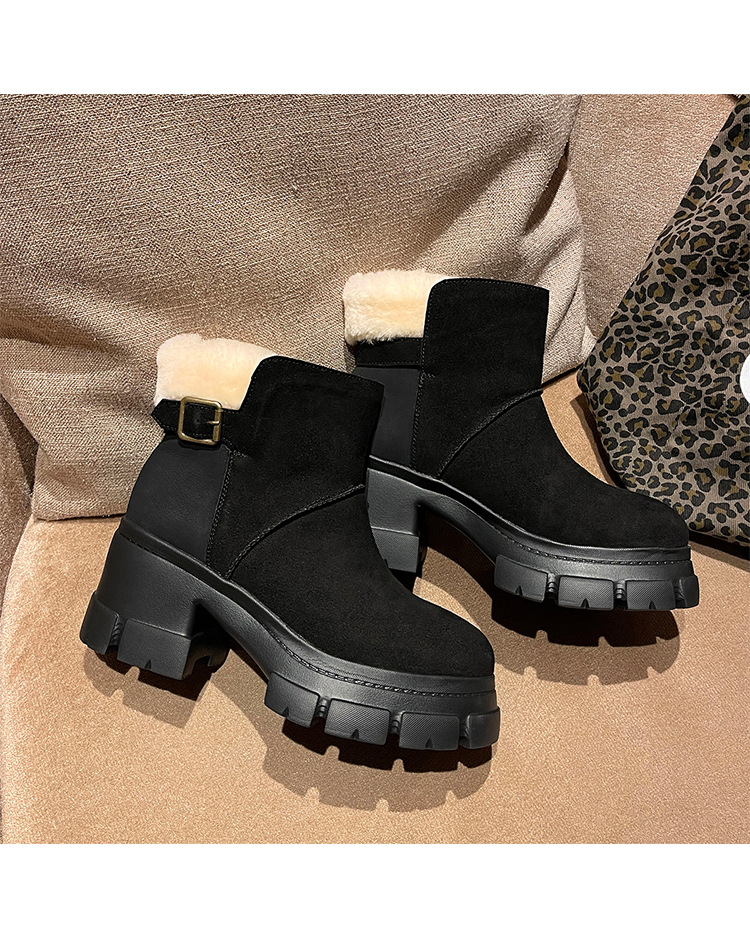 Boot tuyết nữ len thật gót cao đế dày ống ngắn lót lông giữ ấm — màu đen chi tiết 23
