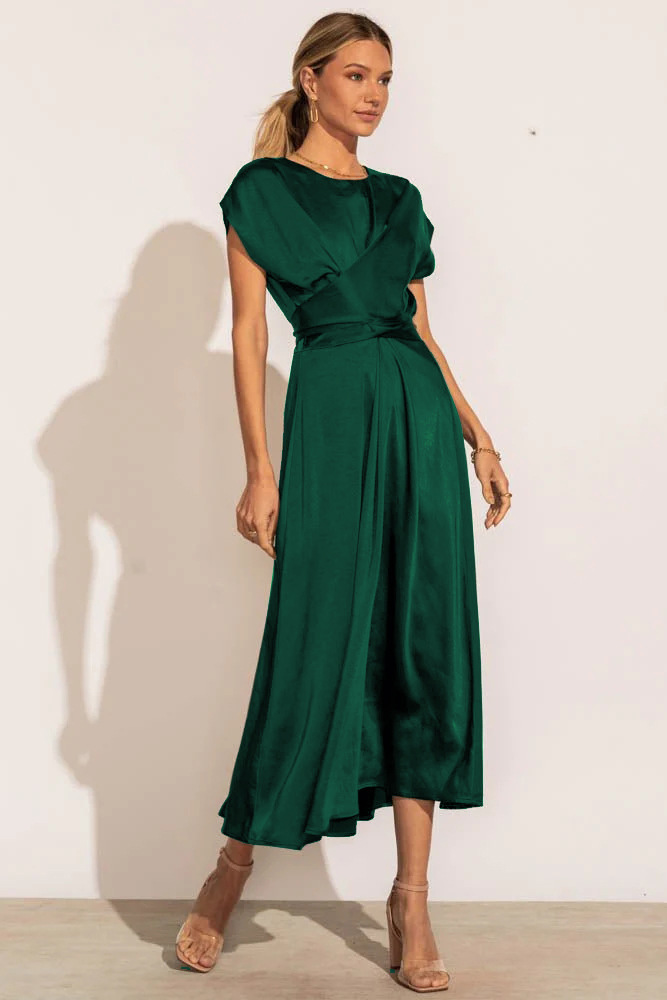Elegant Solid Color Round Neck Sleeveless Polyester Midi Dress
