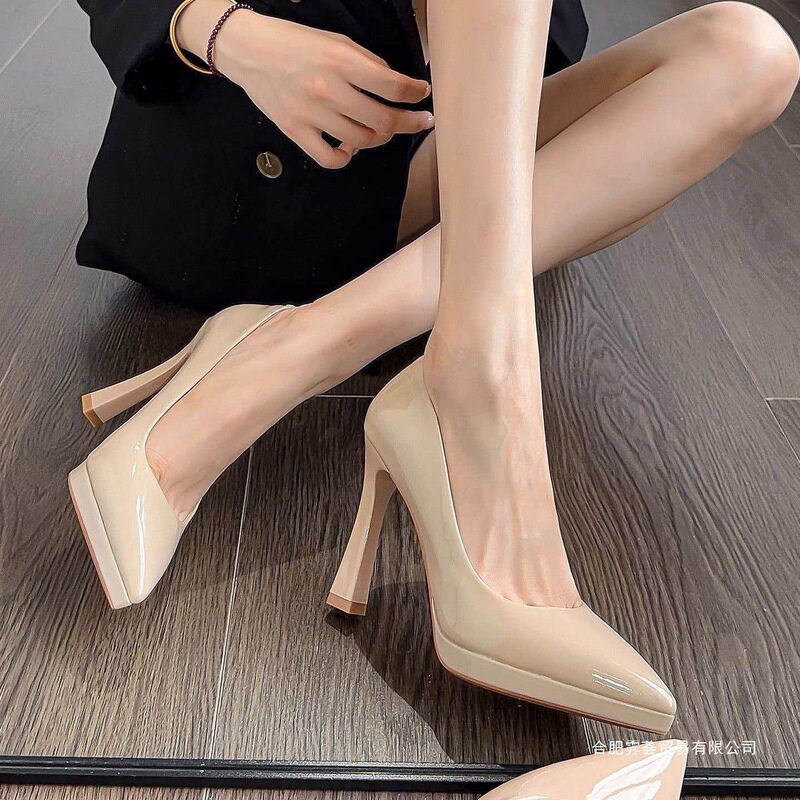 Gentle Nude-Colored Pointed-Toe Chunky-Heeled High-Heeled Shoes for Women, Waterproof Platform Shallow-Mouthed Single Shoes, Sweet Girly Style, Elegant Commuter Shoes for Women