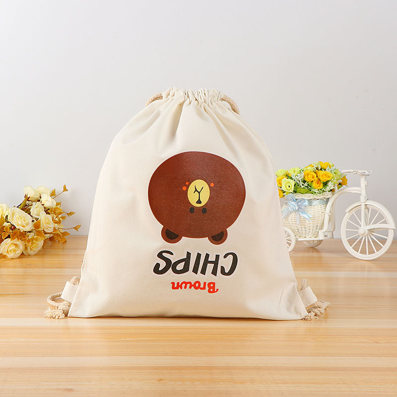 帆布抽绳束口袋创意大方印花图案棉布袋培训班礼品帆布袋加印logo