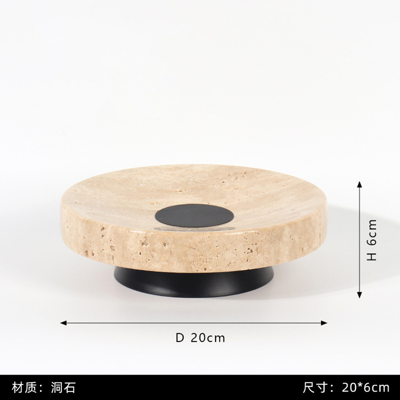 中古黄洞石果盘装饰品摆件高级感圆形高脚托盘茶几餐桌面收纳盘子|undefined