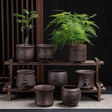 紫砂陶瓷花盆批发 室内梅兰竹菊刻字 家用创意菖蒲办公室文竹盆景