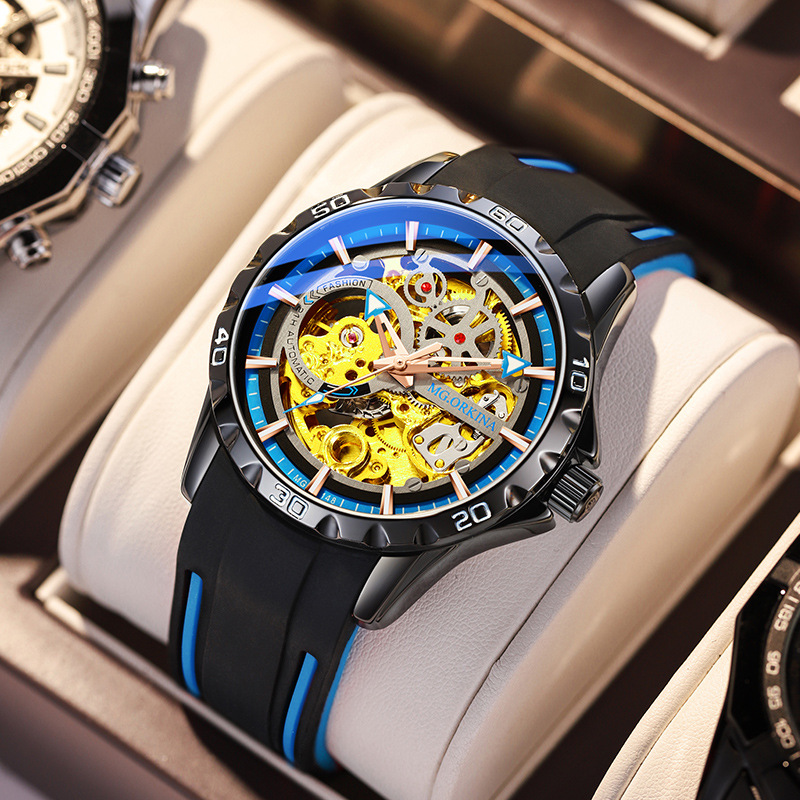 Live broadcast source manufacturer Ouqina waterproof luminous automatic mechanical watch Tourbillon hollow Sports men's watch