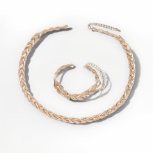 跨境新款首饰套装项链+手链鱼尾设计 满钻树叶项链手链批发