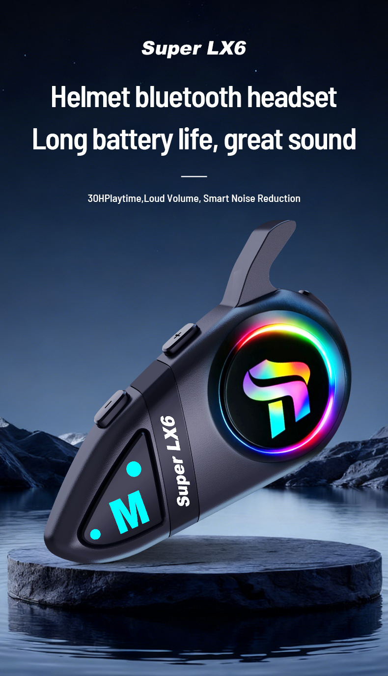 Motorcycle helmet Bluetooth headset LX6, waterproof, noise-reducing, four sound effects, riding headset, direct factory supply, samples available