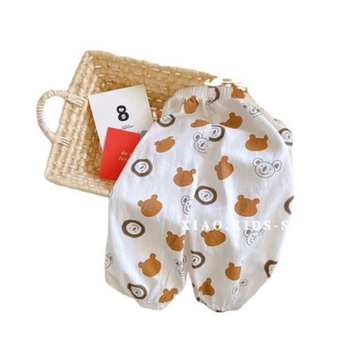 Children's Summer Vacation Sunscreen Pants Retro Floral Print Universal Insect-Proof Shorts Top Mid-Waist Beach Pants Transparent