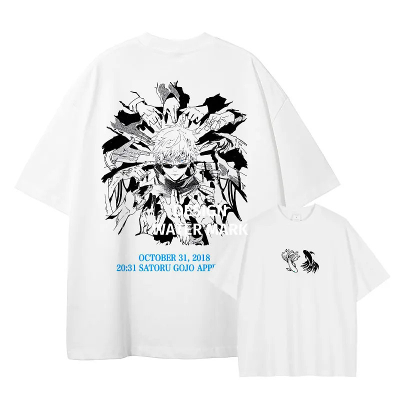 European Size Pure Cotton Short-Sleeved'Gojo Saturo t Shirts Vintage Washed Anime J-Ju