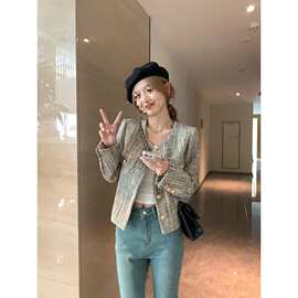 法式小香风外套女2024新款早秋高级感气质名媛小个子短款开衫上衣