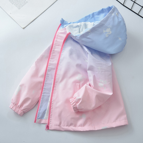 Children's Offshore Style Gradient Color Windbreaker Jacket 2024 Baby Girl's Top
