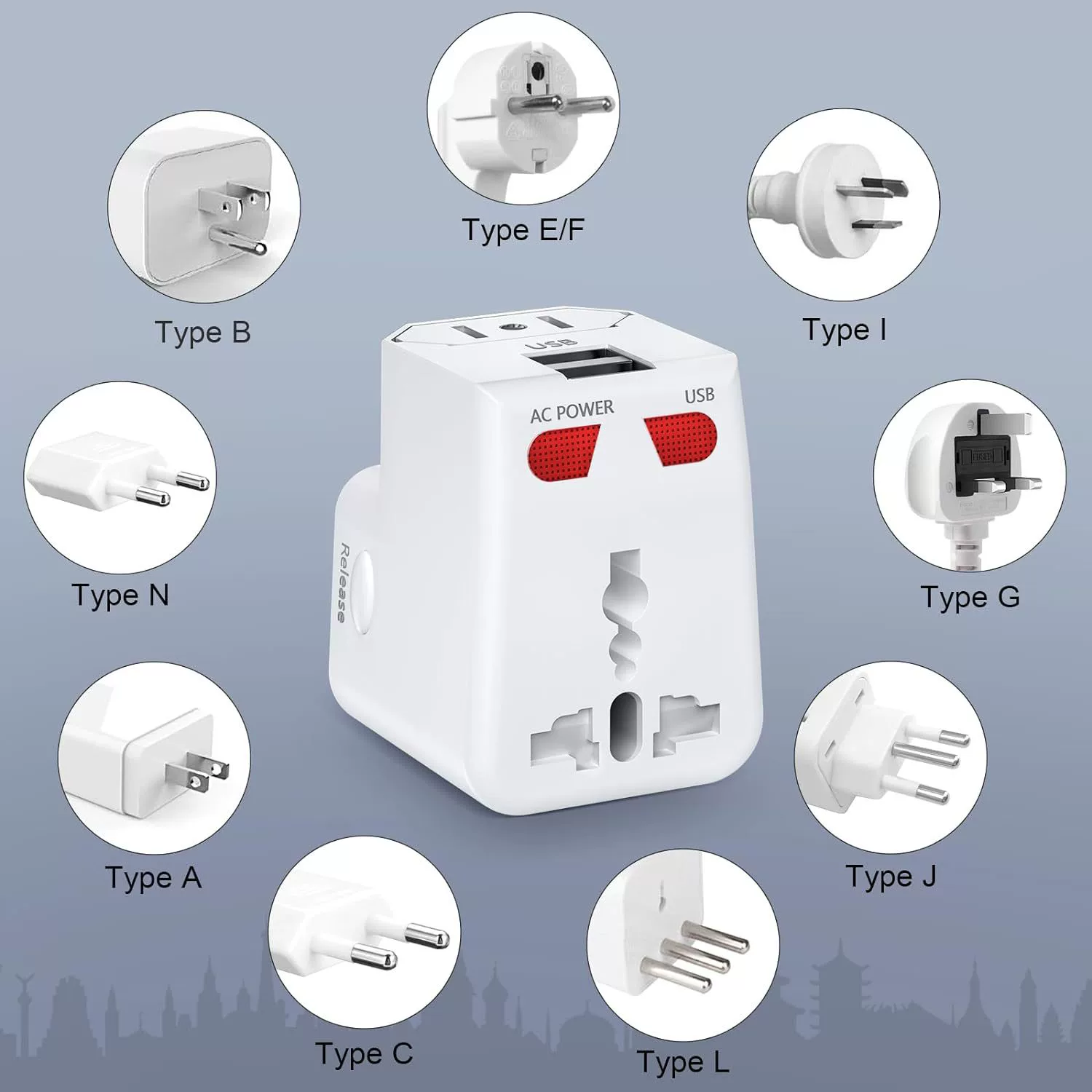 Travel plug multi-function conversion socket Global Communication conversion socket 1U1C travel conversion plug charger