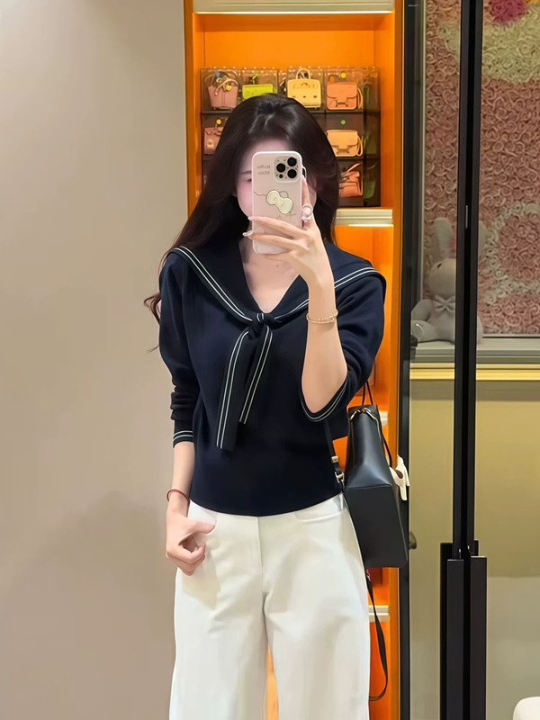 海军领披肩针织衫女2025秋冬新款女装短款时尚修身毛衣女洋气上衣|undefined