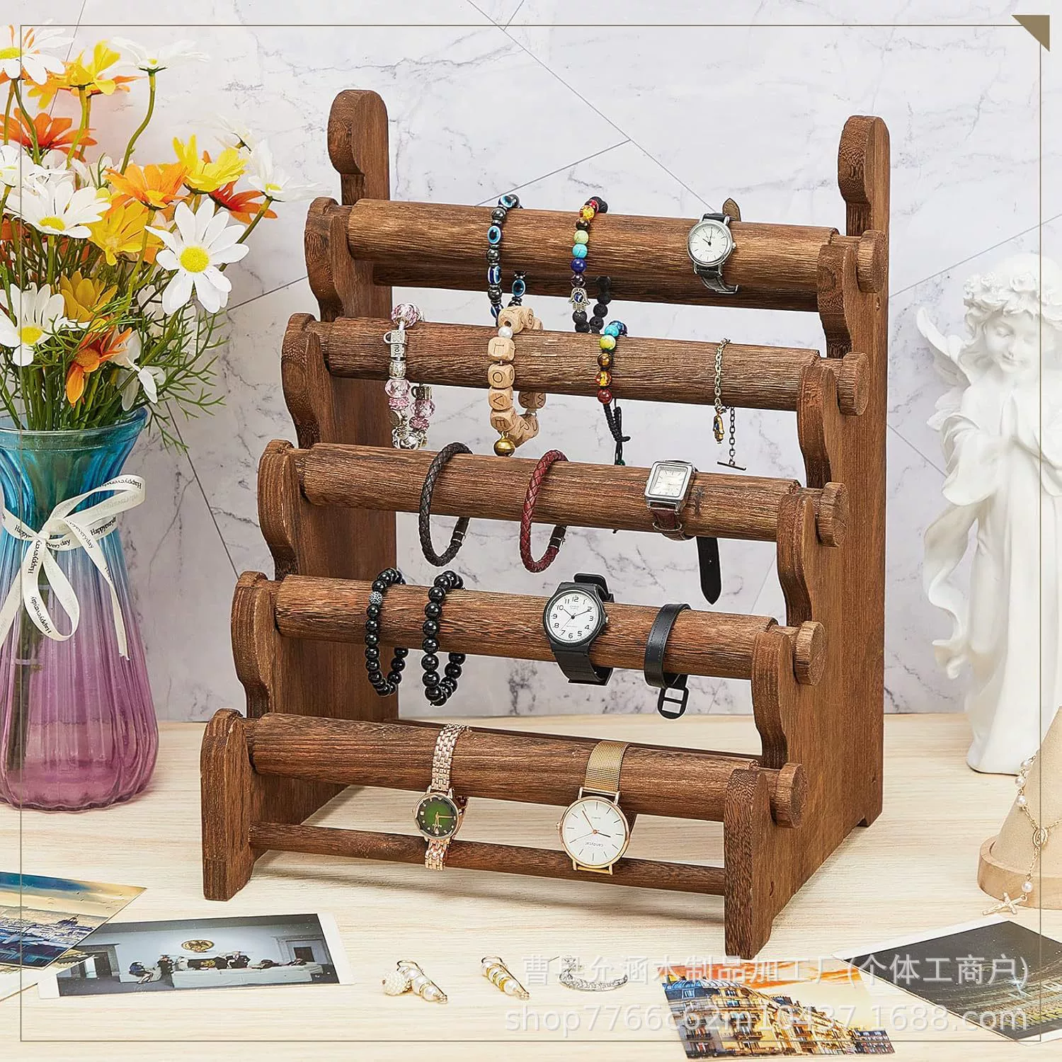Стенд для демонстрации ювелирных изделий из цельного дерева для хранения ювелирных украшений