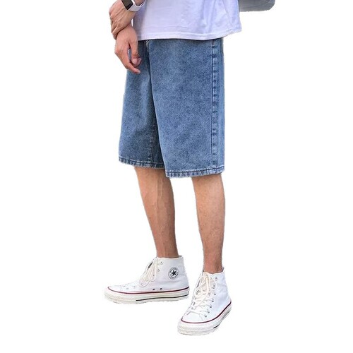 2025 summer new high-waist five-quarter denim shorts, men's loose, wide-leg, slimming, all-matching fashionable straight pants