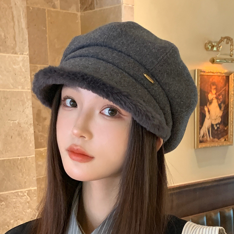韩版时尚渔夫帽子女秋冬新款显脸小百搭盆帽加绒保暖护耳八角帽潮|undefined