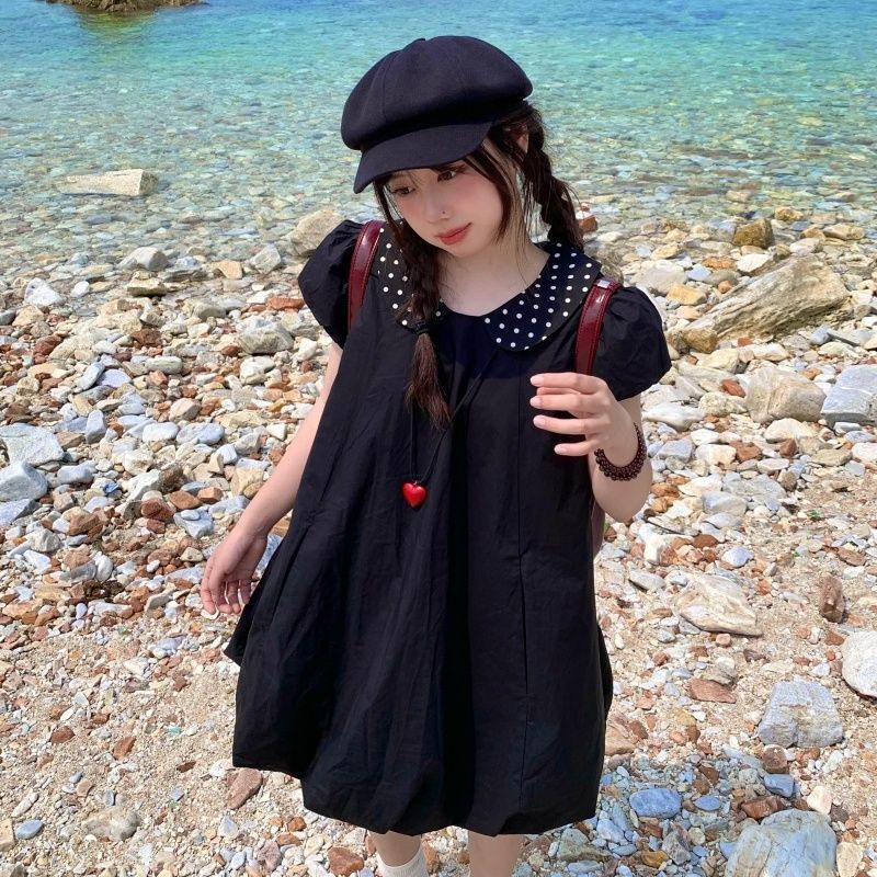 日系甜美小清新学院风娃娃领花苞裙女夏季小个子穿搭宽松连衣裙子|undefined