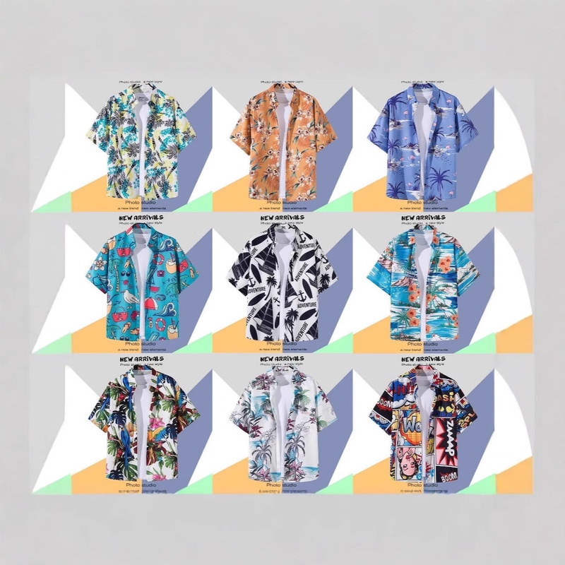 Cross-Border Summer 3D Printed Short-Sleeved Floral Shirt for Men Retro Hawaiian Beach Casual Loose Men's Large Size Shirt