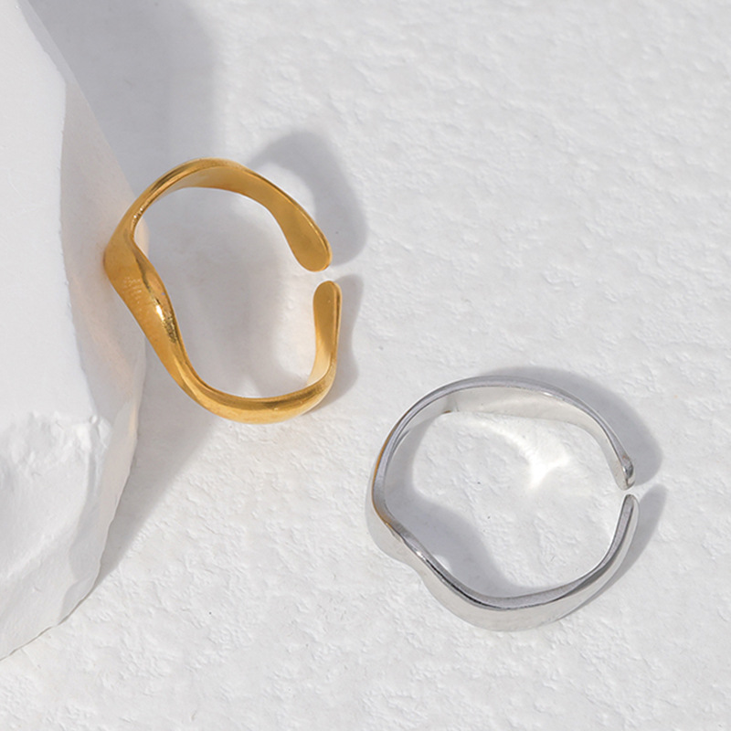 Simple Style Waves Stainless Steel Open Ring 1 Piece