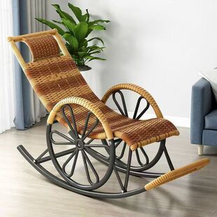Recliner Rattan Chair Rocking Chair Adult Four-Season Steel Frame Balcony Elderly Rocking Chair Lazy Nap Leisure Outdoor Simple
