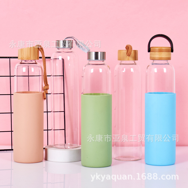 Nuevo vidrio de borosilicato transparente grueso de doble capa, taza de agua de vidrio de té de flores portátil para exteriores, logotipo de impresión de regalo