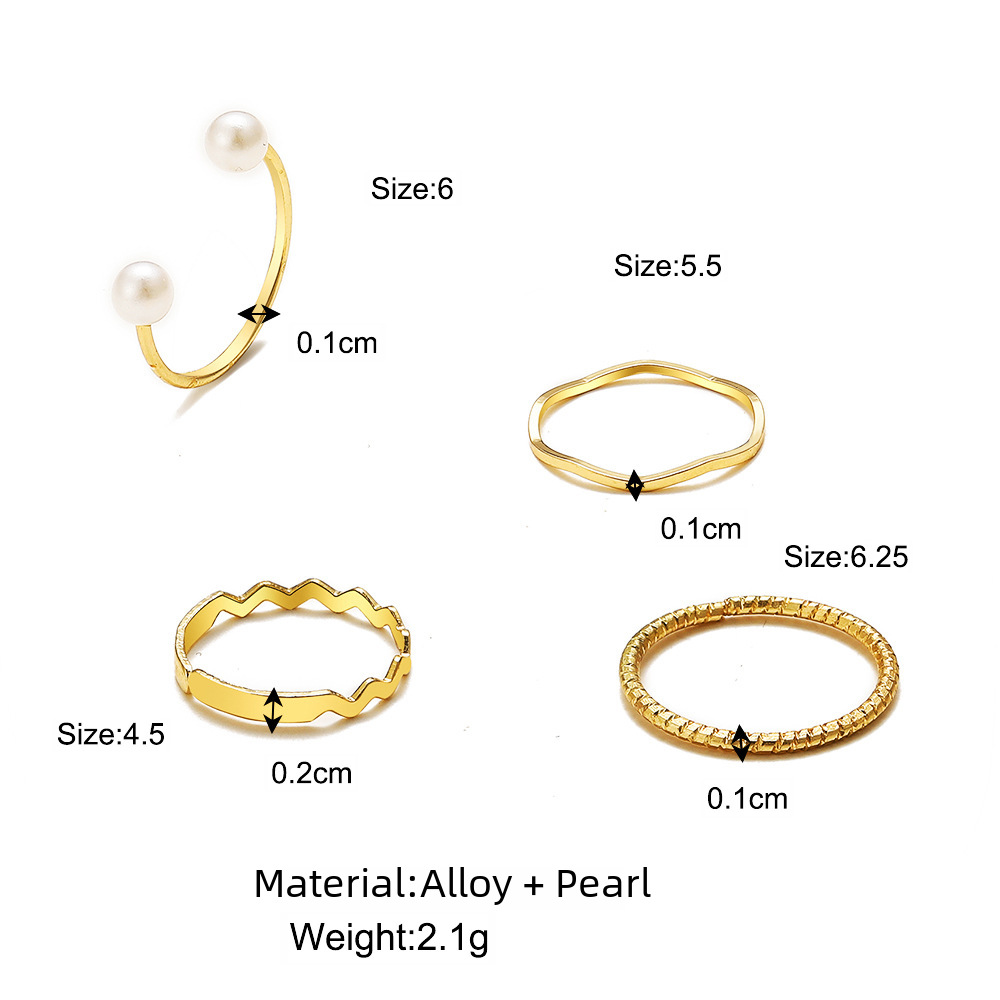 pearl ring ins cold style simple pearl wave twist joint ring suit four-piece set_voghion.com