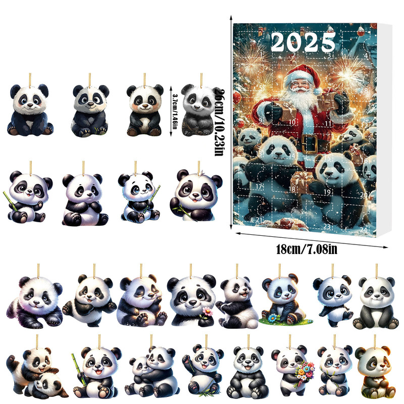 跨境2025圣诞降临日历盲盒 节日氛围熊猫款式背包挂饰圣诞树挂件|undefined